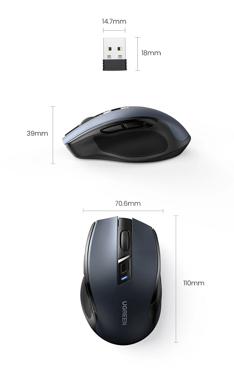 Mouse Sem Fio Silencioso, Ergonômico, Com Bluetooth + Wifi 2.4 GHz,4000 DPI