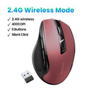 Silent, Ergonomic Wireless Mouse, with Bluetooth + Wifi 2.4 GHz, 4000 DPI.