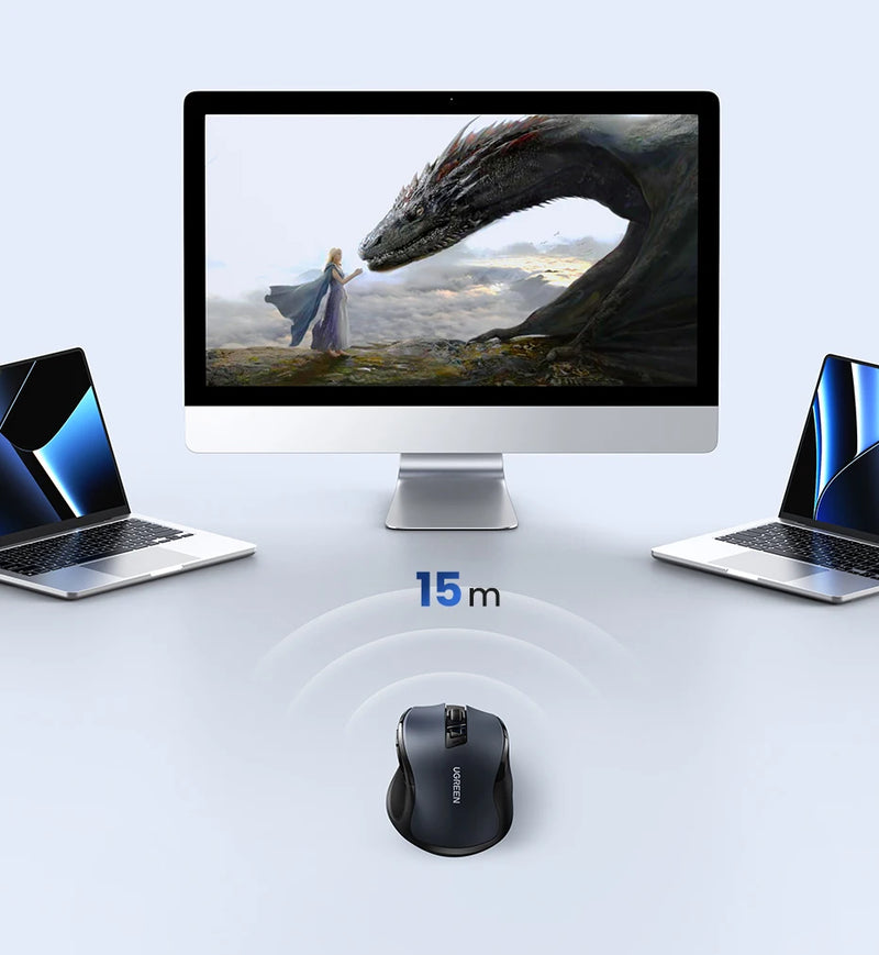 Mouse Sem Fio Silencioso, Ergonômico, Com Bluetooth + Wifi 2.4 GHz,4000 DPI