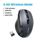 Silent, Ergonomic Wireless Mouse, with Bluetooth + Wifi 2.4 GHz, 4000 DPI.